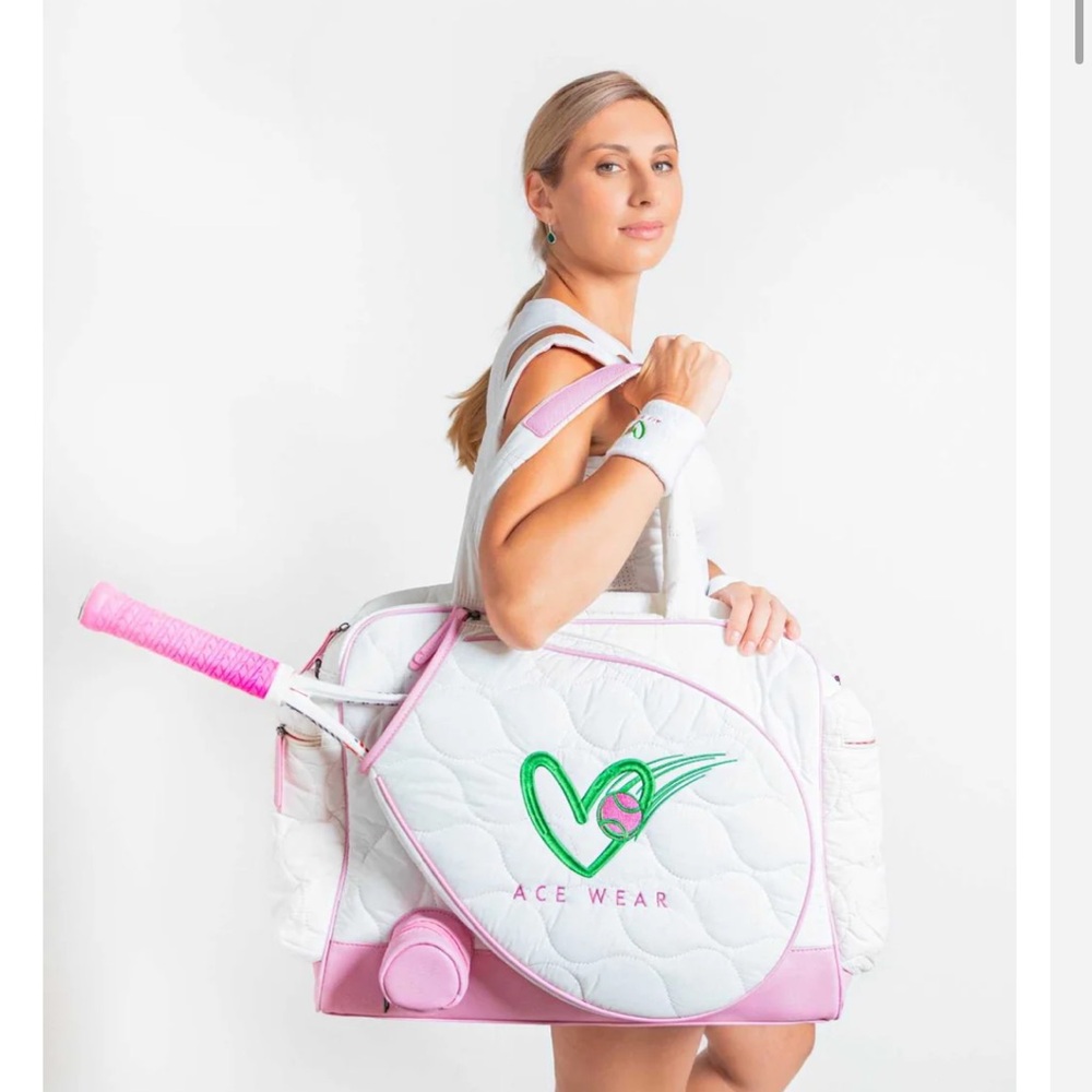 Women's Pink and White Tennis Bag